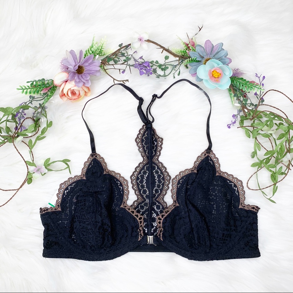 NWT Free People Black Slow Dance Lace Bra - Picture 1 of 6